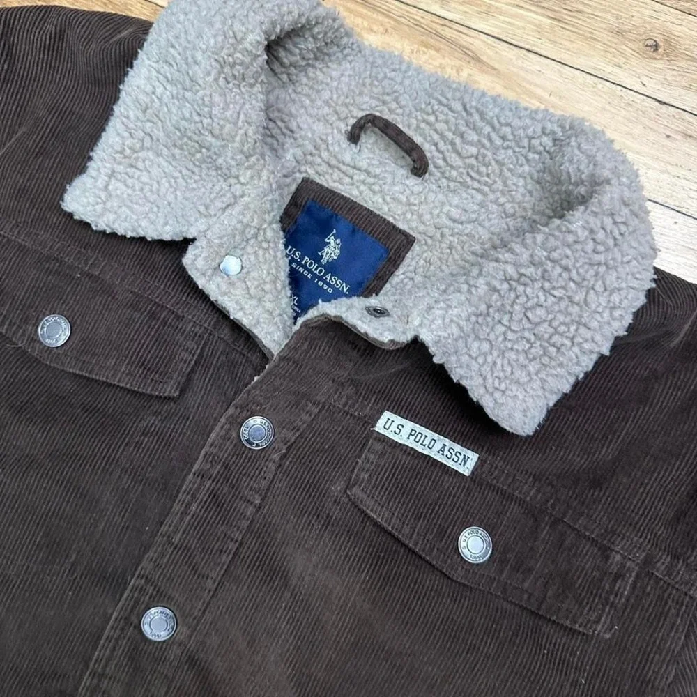 US Polo Assn Brown corduroy fur lined collar jacket